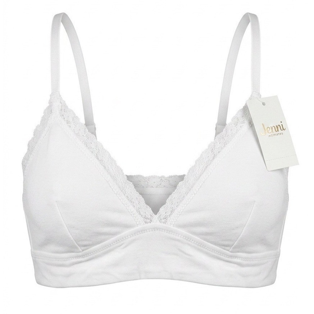 Jenni Intimates Womens White Lace Trim Triangle Bralette XL 100120857 NWT